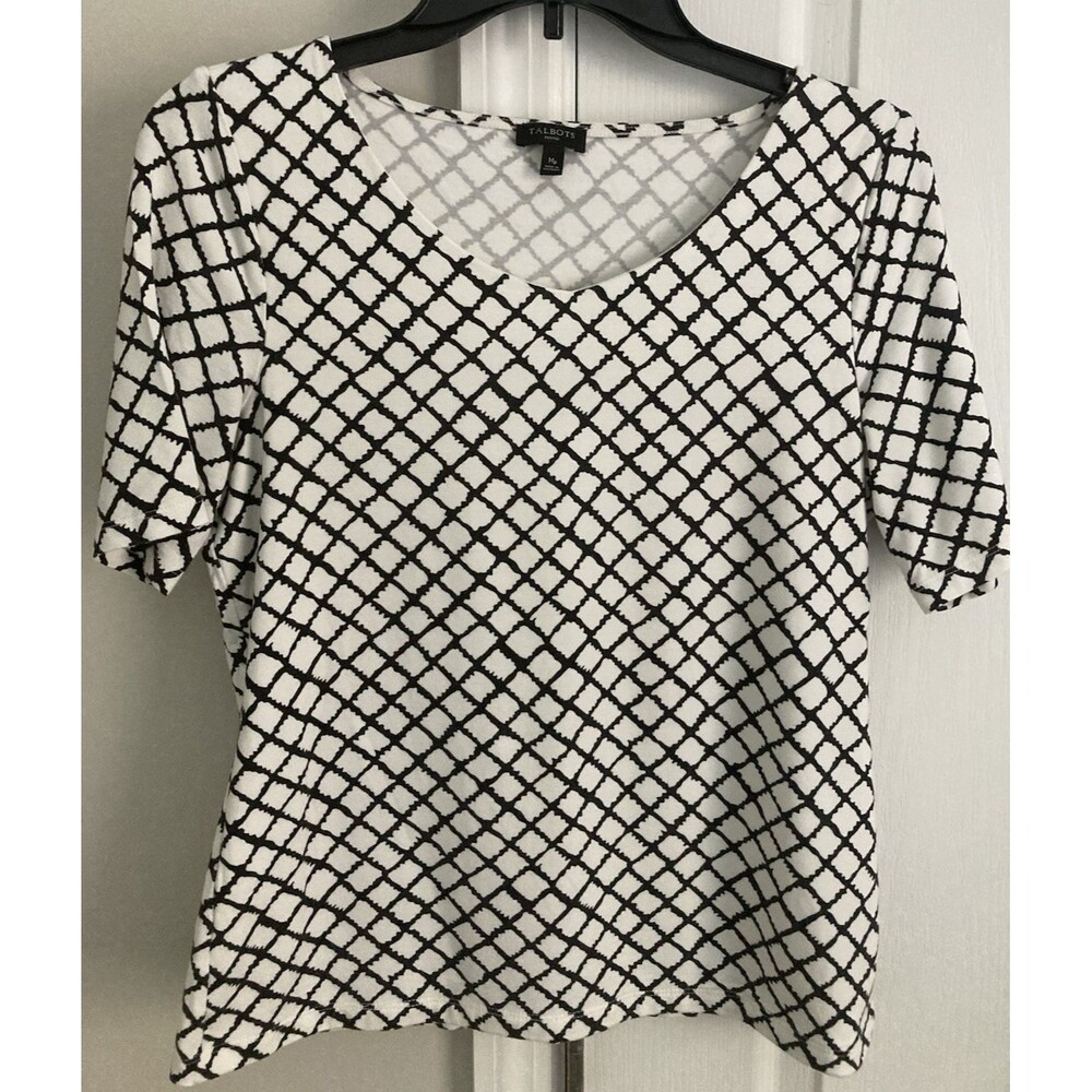Talbots women's blouse top criss cross pattern size Med Petite